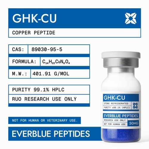 GHKCU-50MG-PEPTIDE-High-Purity-Research-Peptides-by-Everblue-Peptides-High-Purity-COA-Tested GHK-cu 50MG PEPTIDE High-Purity Research Peptide by Everblue Peptides, COA Verified, Vial Image