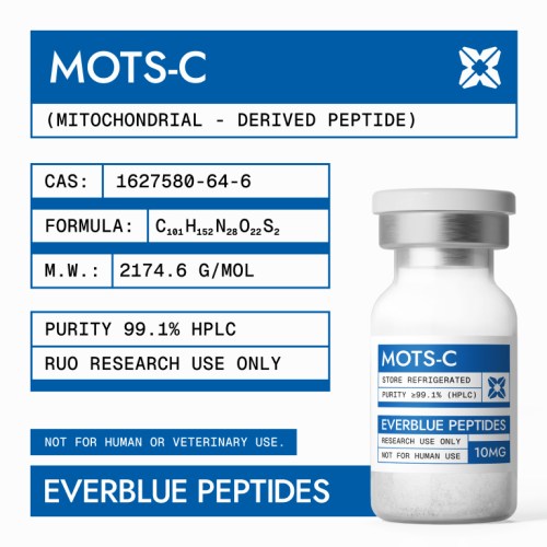 MOTS-C 10MG PEPTIDE High-Purity Research Peptide by Everblue Peptides, COA Verified, Vial Image MOTS-C 10MG PEPTIDE High-Purity Research Peptide by Everblue Peptides, COA Verified, Vial Image
