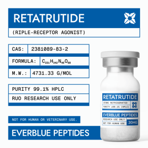 Retatrutide 30MG PEPTIDE High-Purity Research Peptide by Everblue Peptides, COA Verified, Vial Image